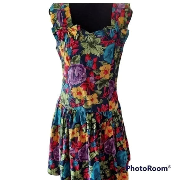 Vintage Dresses & Skirts - Vintage‎ 80s Floral Sundress Drop Waist